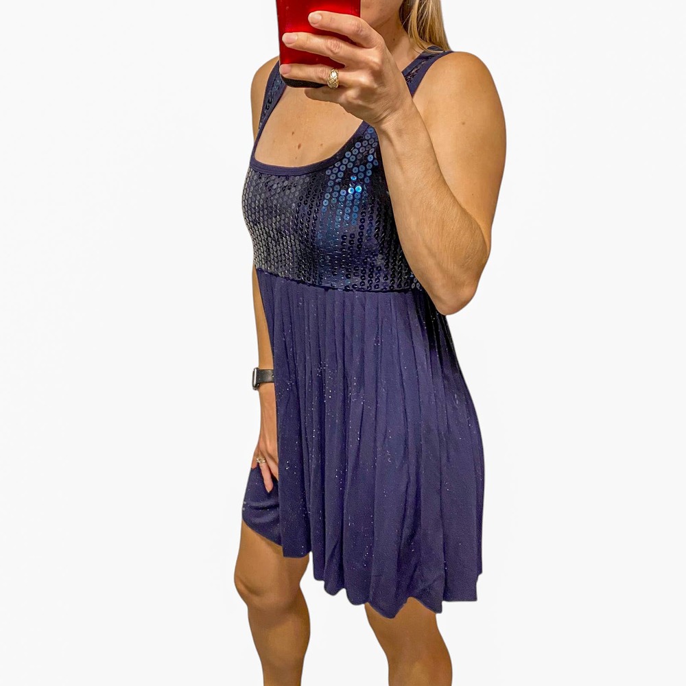 Bailey44 Barneys Babydoll Coop Blue Sequin Super Nova Mini Dress Size Small - Picture 3 of 13